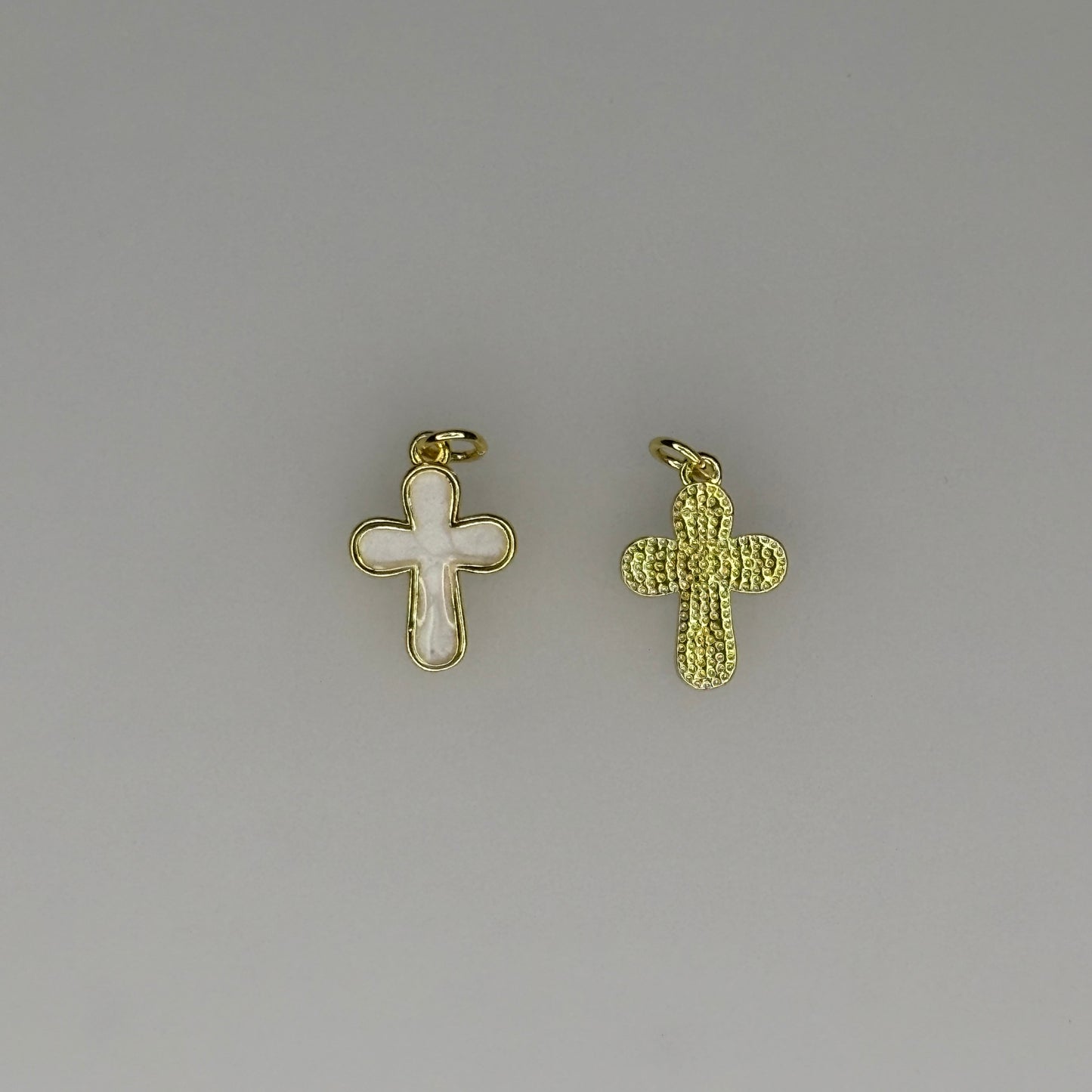 GOLD WHITE ENAMEL CROSS CHARM PENDANT