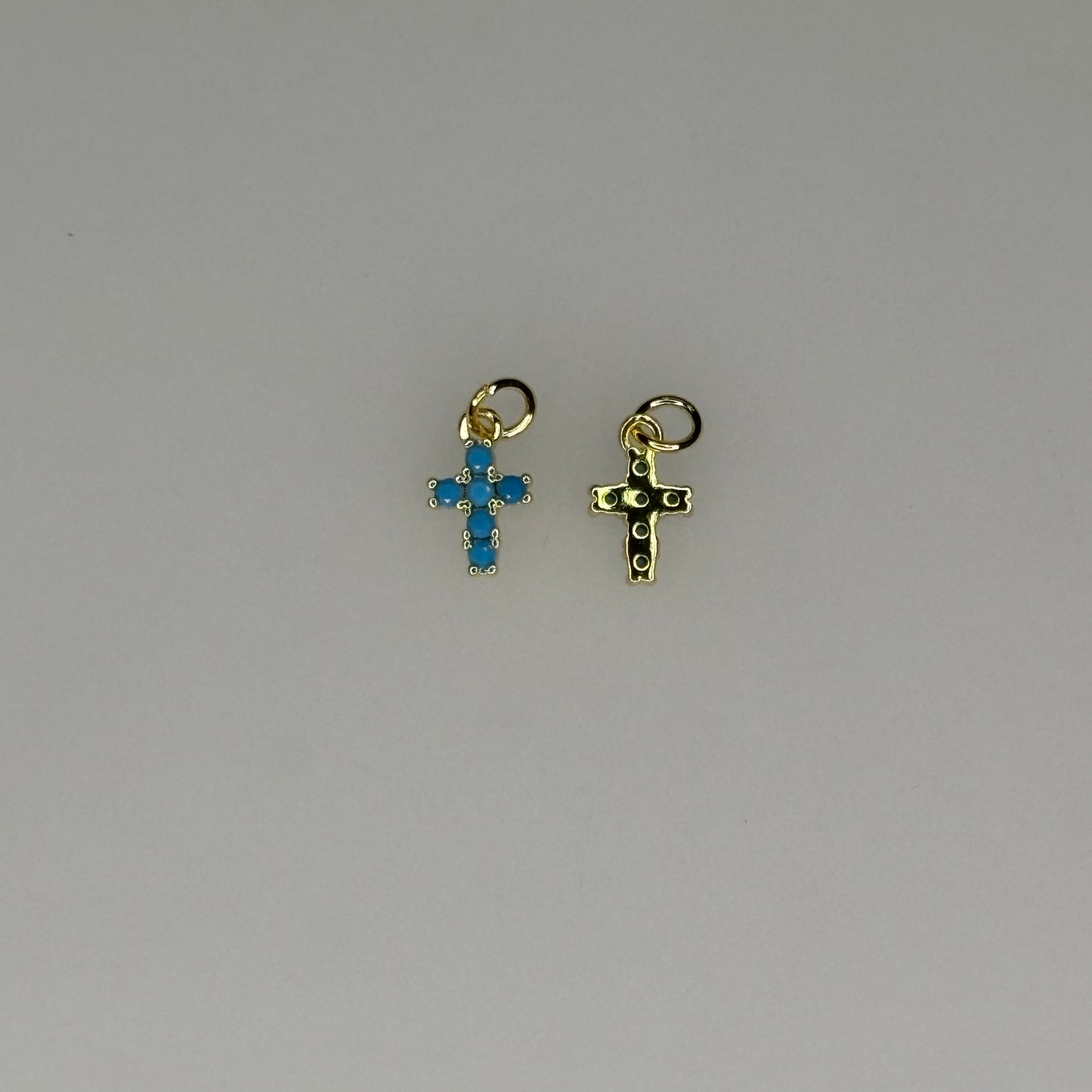 GOLD TURQUOISE CRYSTAL CROSS CHARM PENDANT