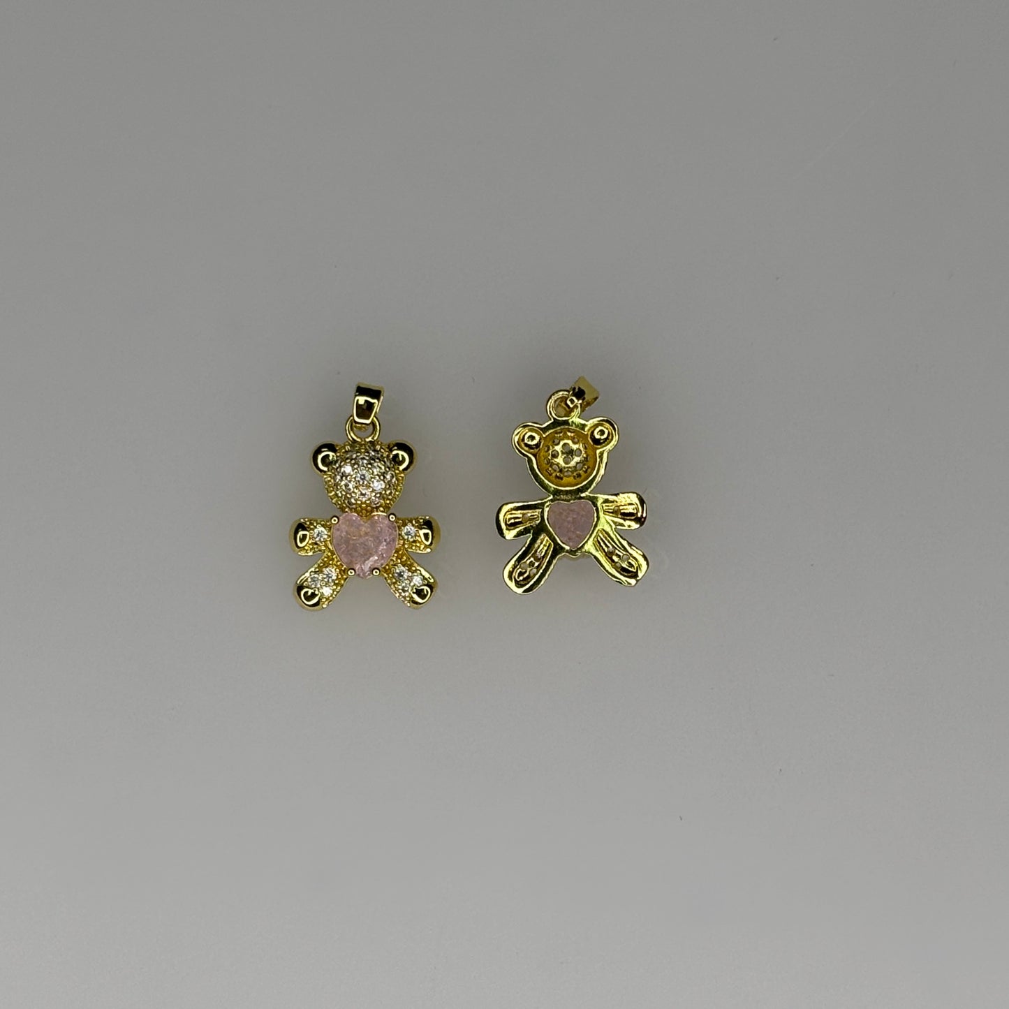 GOLD TEDDY BEAR CRYTAL PINK HEART CHARM PENDANT
