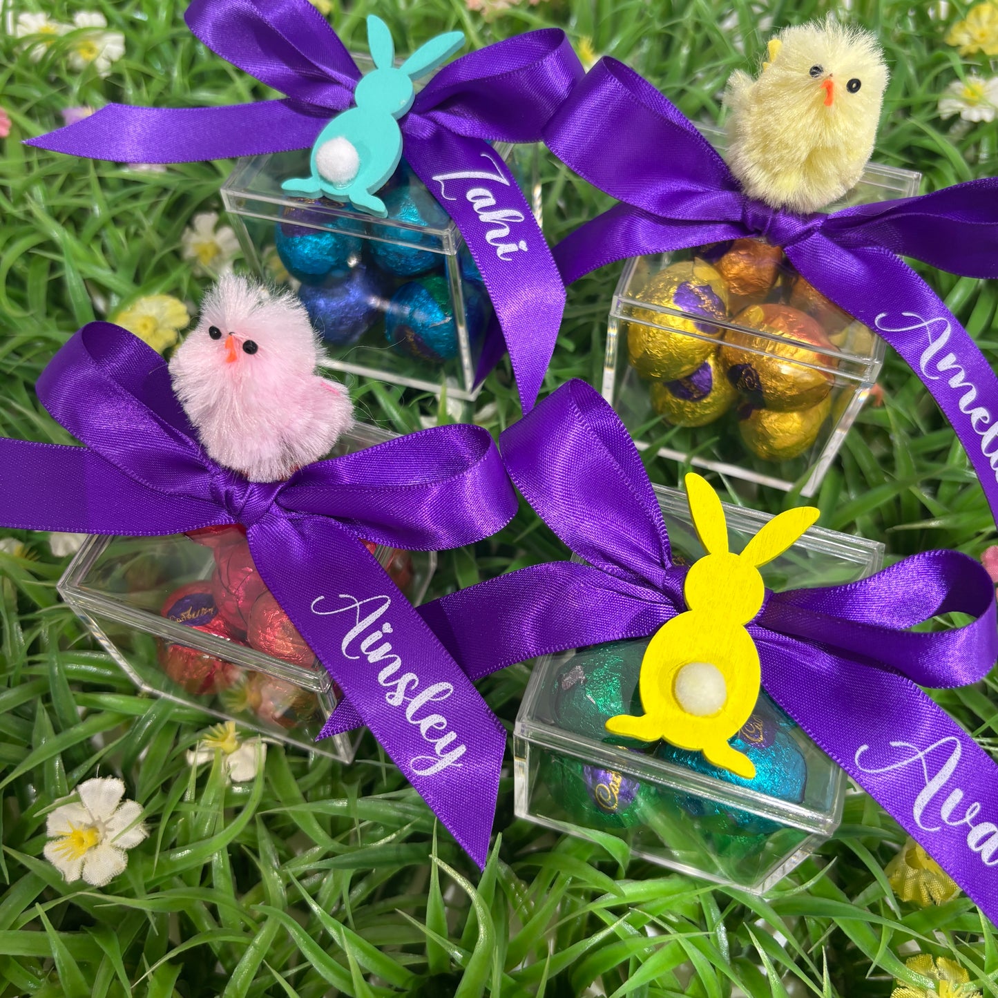 Easter Egg Container with Personalised Bow and Chicken or Bunny ( Eggs Not Included )