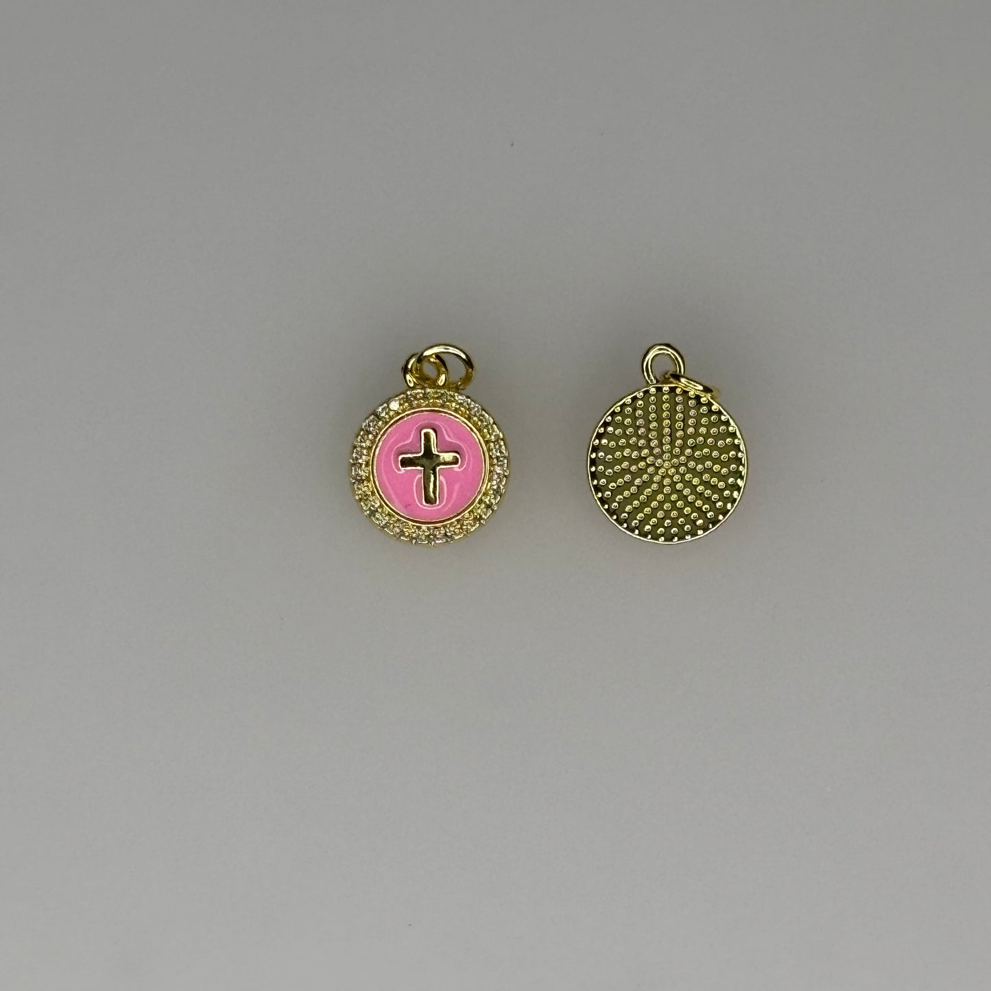 GOLD PINK ROUND CRYSTAL CHARM PENDANT