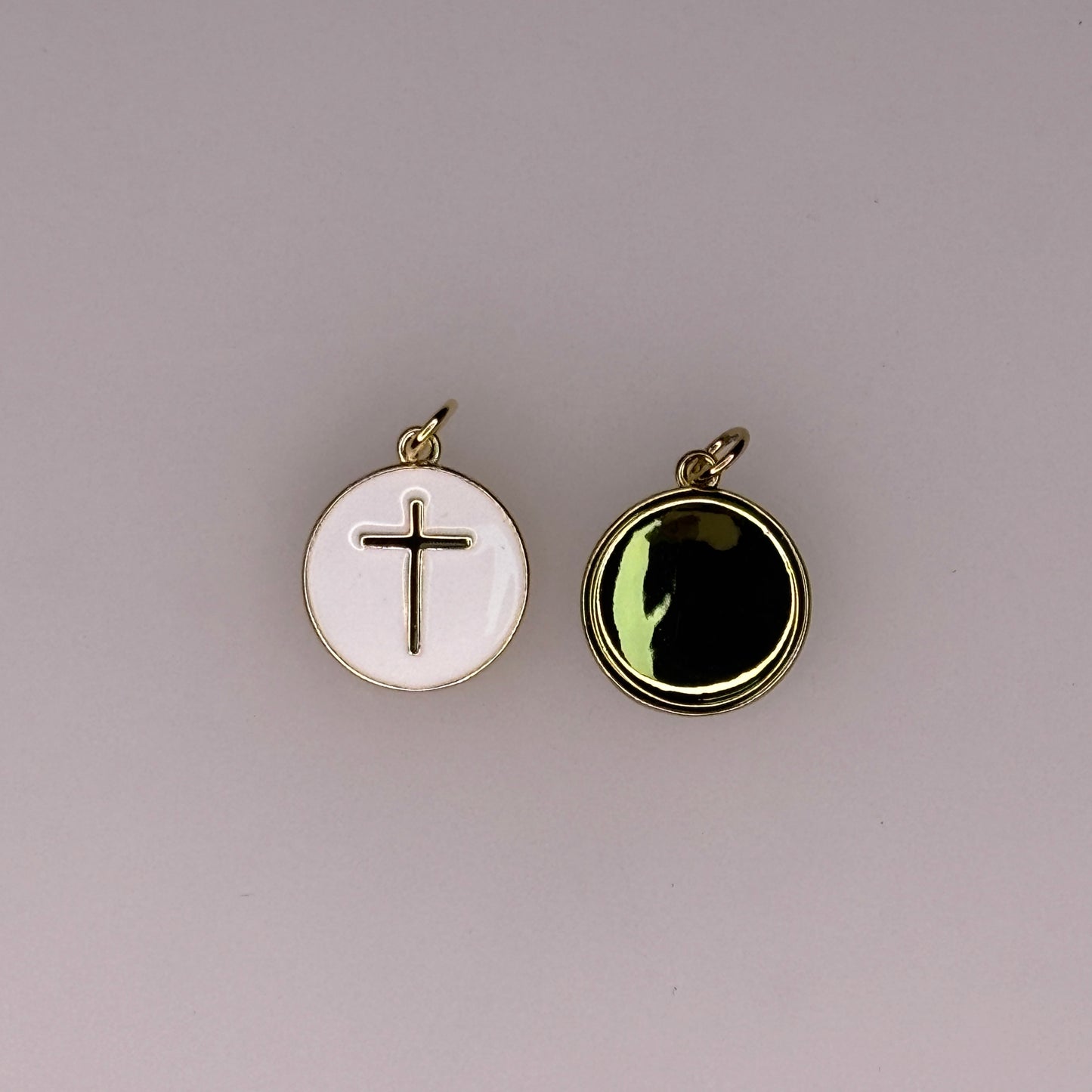 WHITE ENAMEL GOLD CROSS CHARM PENDANT