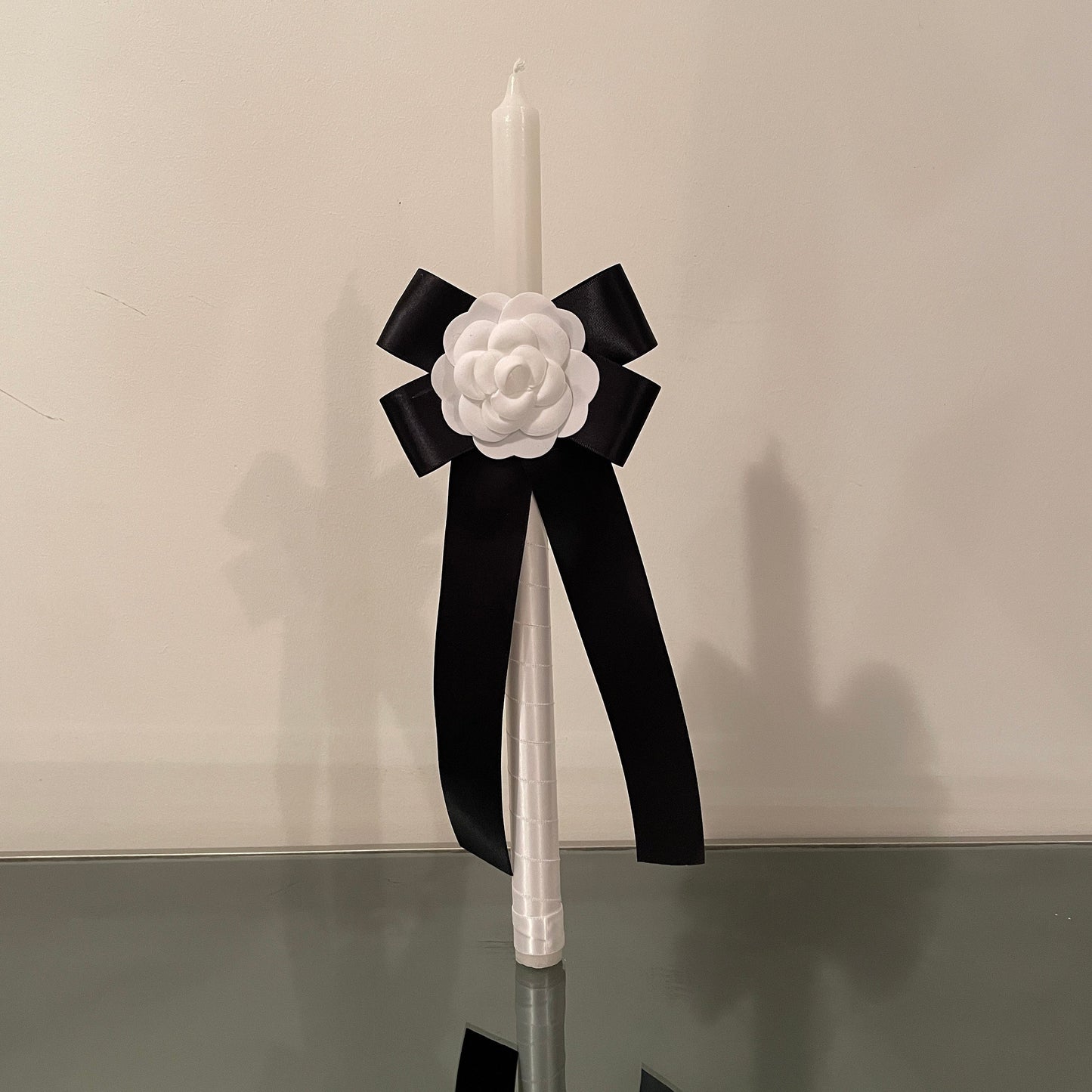 Black and White Camellia Flower Candle For Easter Palm Sunday Christening Baptism