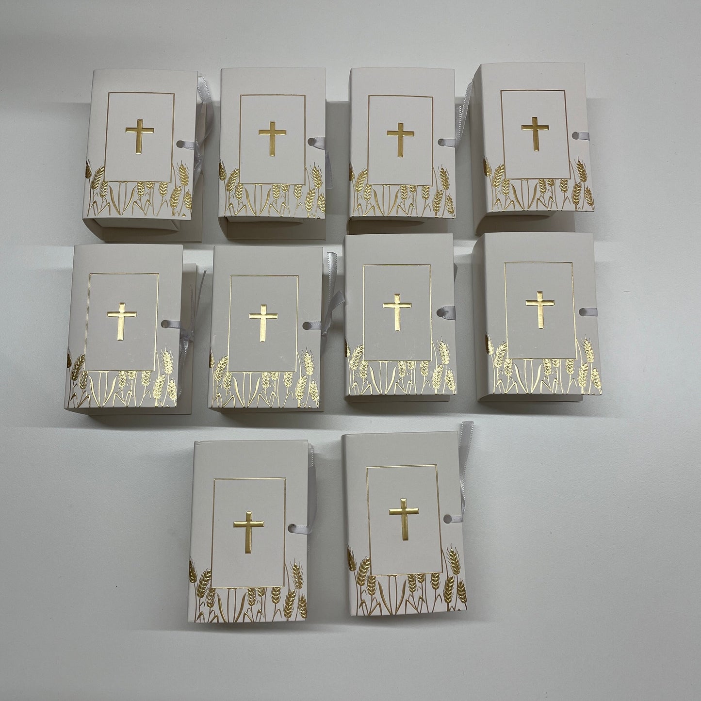 10 X BIBLE BOX WHITE GOLD CROSS