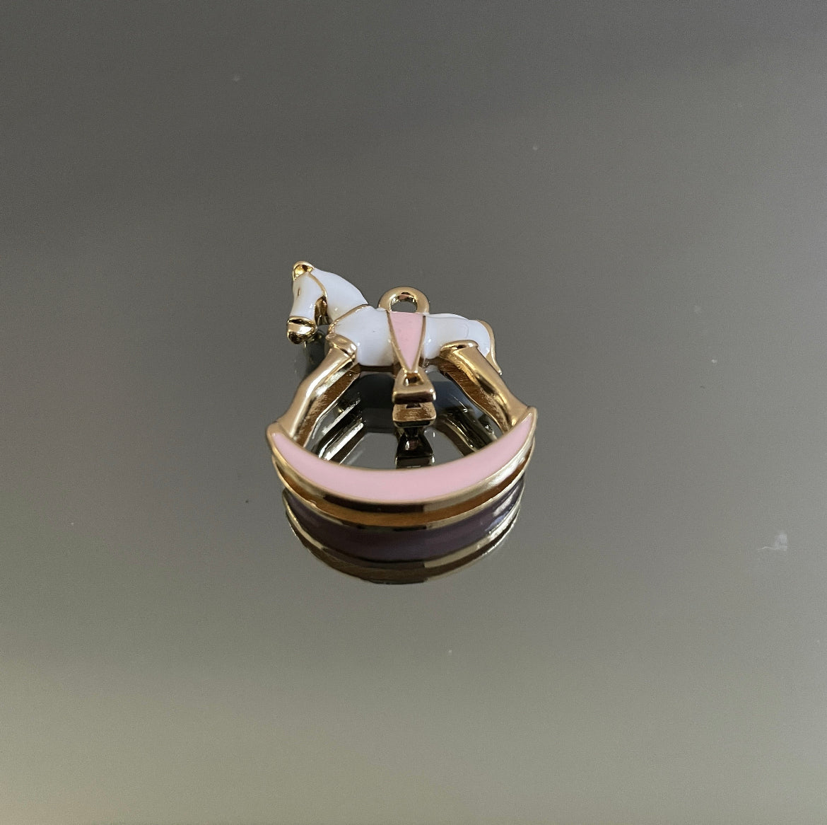10 X PINK METAL ROCKING HORSE CHARMS