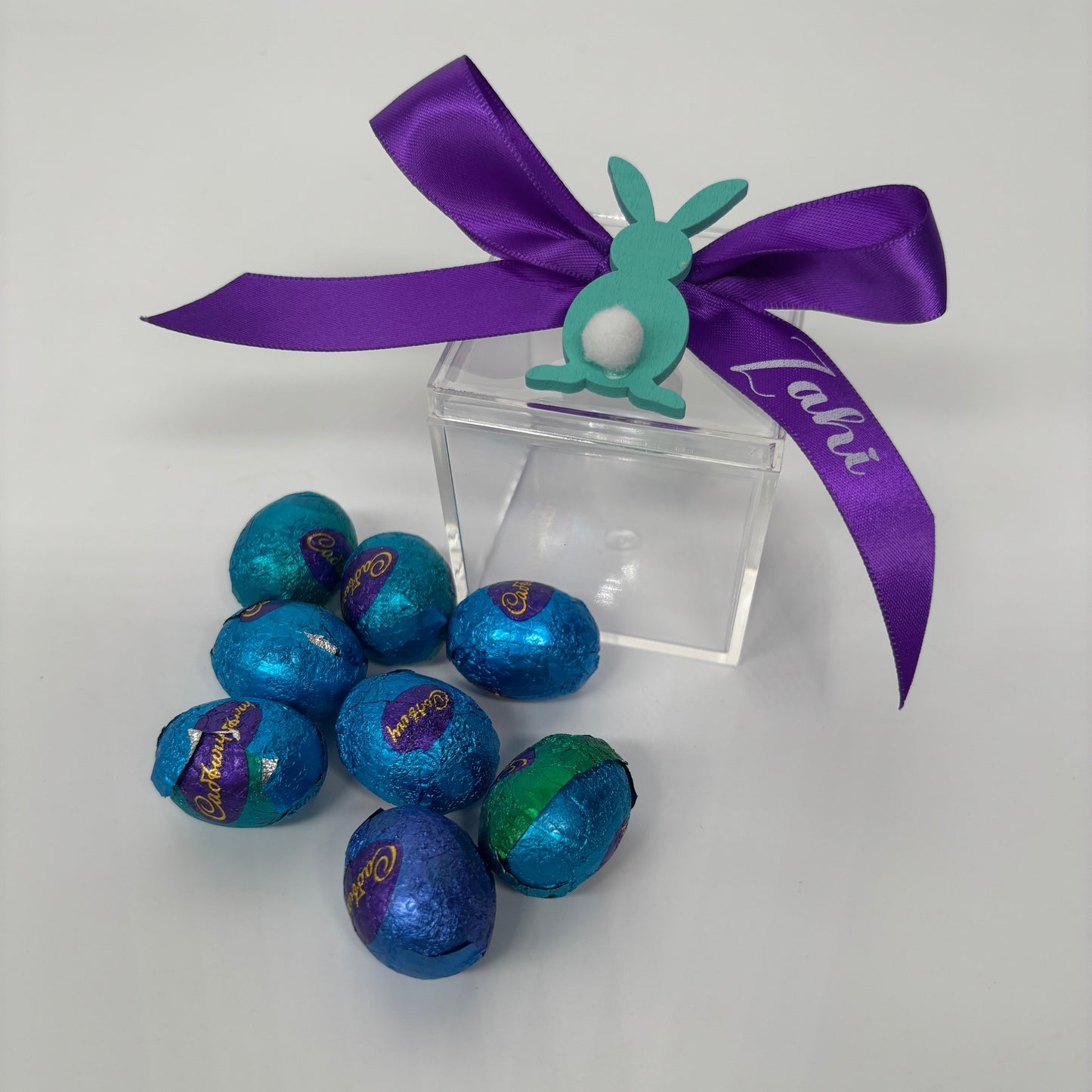 Easter Egg Container with Personalised Bow and Chicken or Bunny ( Eggs Not Included )