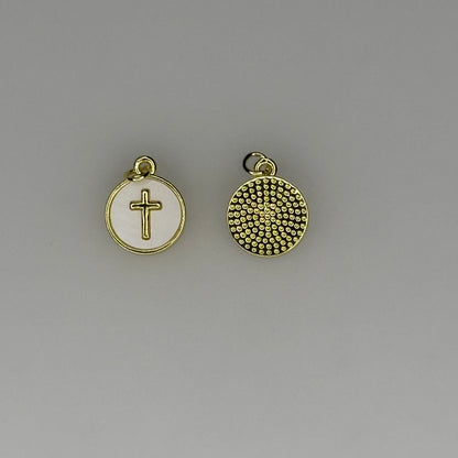 GOLD CROSS WITH MOTHER OF PEARL INLAY CHARM PENDANT