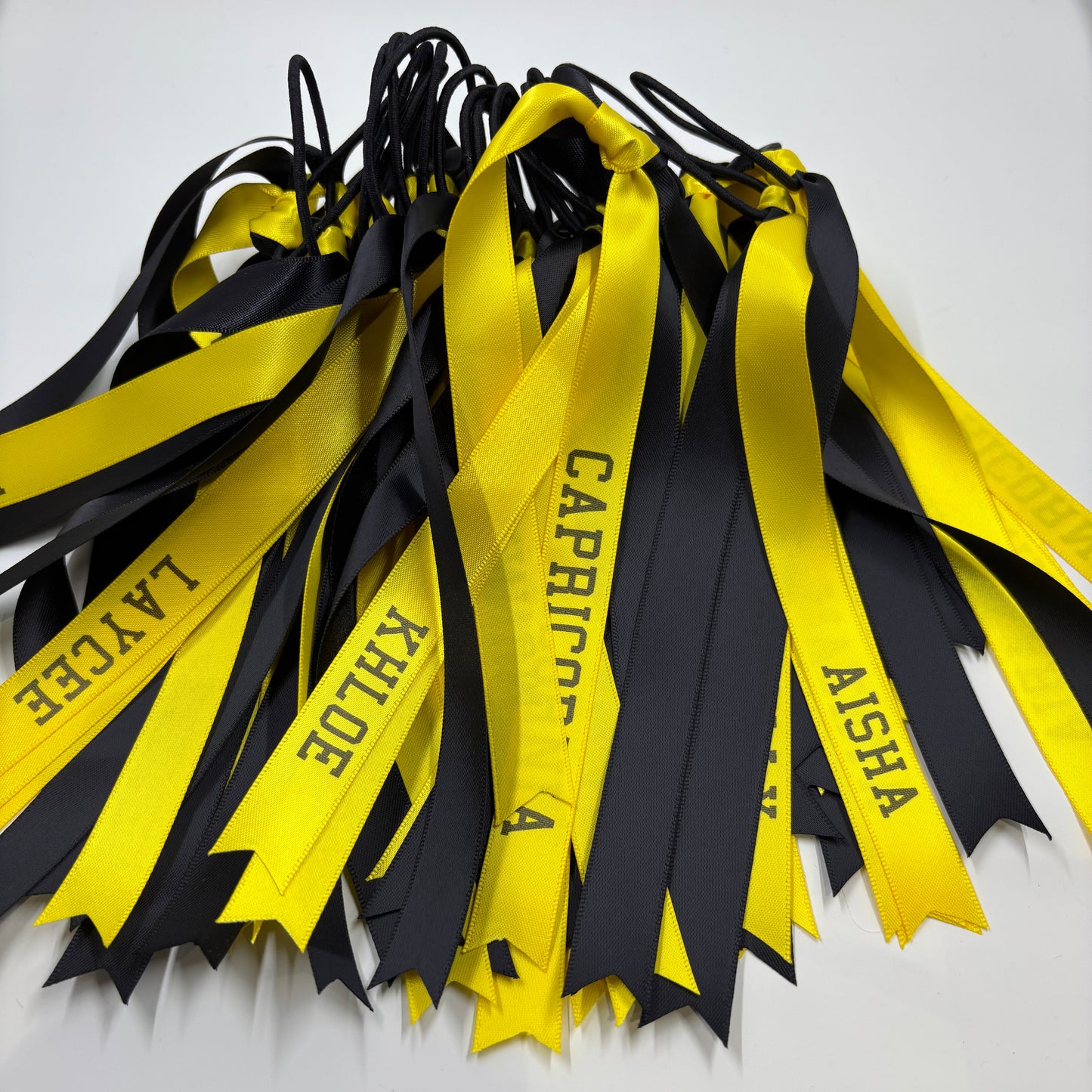 TEAM HAIR RIBBONS 2 COLOURS 15MM HORIZONTAL COLLEGE FONT