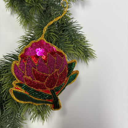 WARATAH SEQUIN CHRISTMAS TREE ORNAMENT