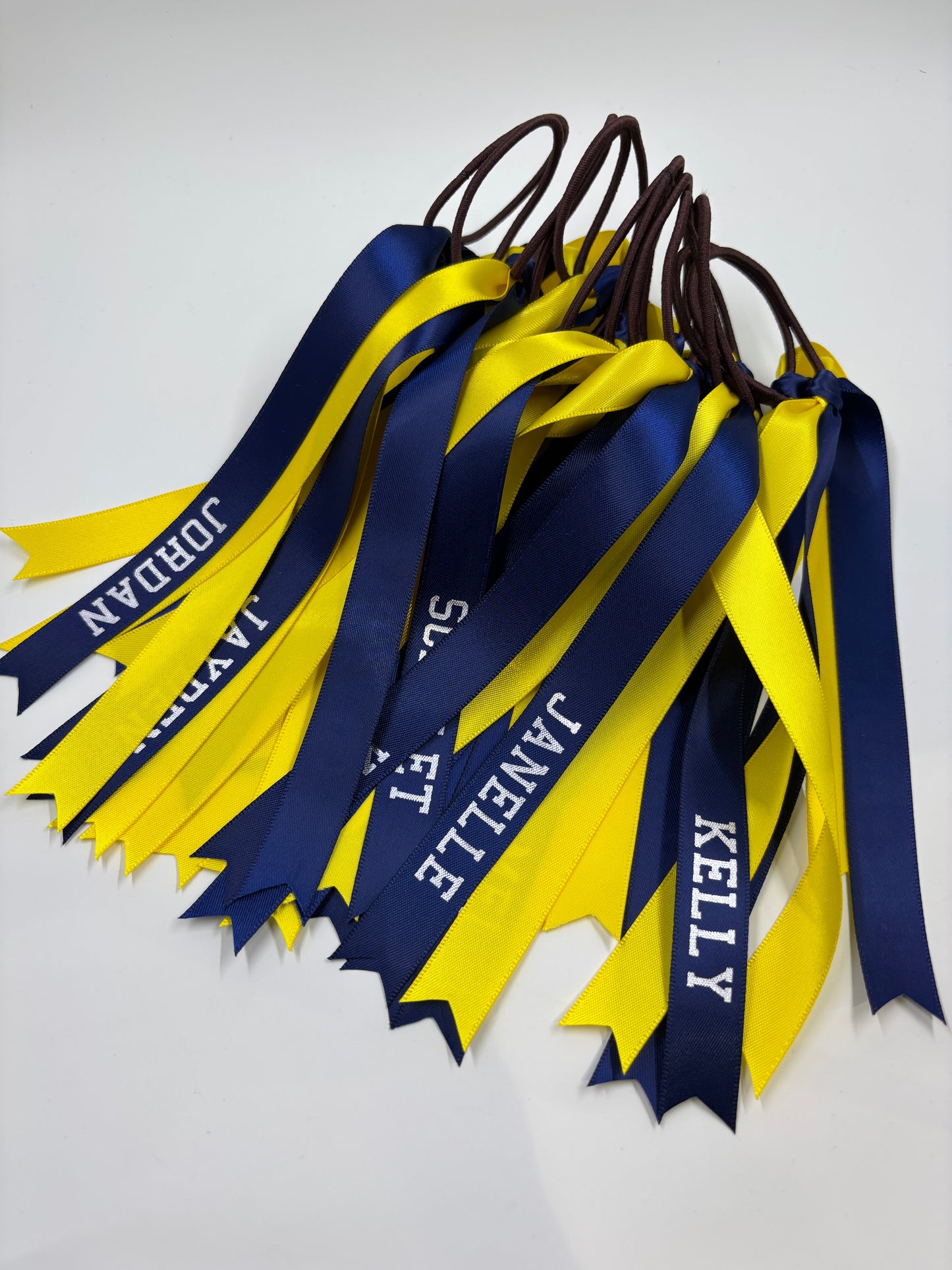 TEAM HAIR RIBBONS 2 COLOURS 15MM HORIZONTAL COLLEGE FONT