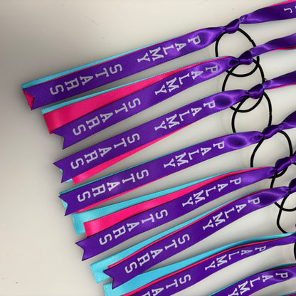 TEAM HAIR RIBBONS 3 COLOURS 15MM VERTICAL COLLEGE FONT
