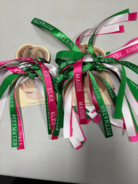 TEAM HAIR RIBBONS 3 COLOURS 15MM COLLEGE FONT