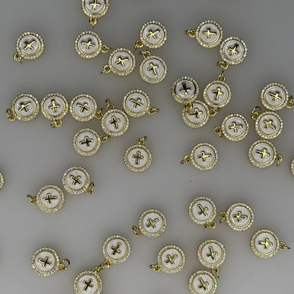 GOLD WHITE ROUND CRYSTAL CROSS CHARM PENDANT