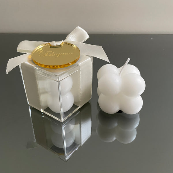 WHITE MINI BUBBLE CANDLE WITH TAG FAVORS