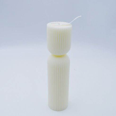 19cm HOURGLASS RIBBED PILLAR CANDLE