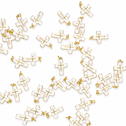 GOLD CROSS WHITE CHARM PENDANT