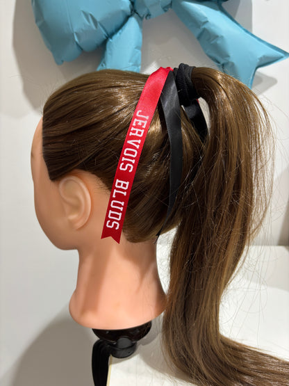 TEAM HAIR RIBBONS 2 COLOURS 15MM VERTICAL COLLEGE FONT