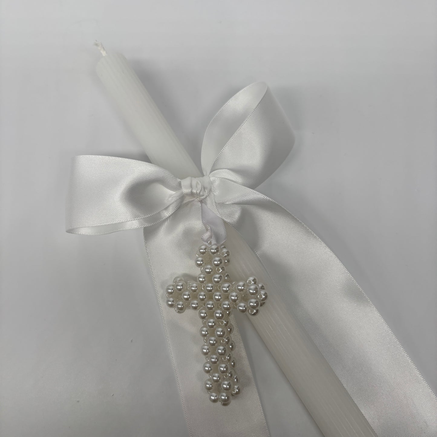 Pearl Cross and White Easter Palm Sunday Candle Lambatha Orthodox Easter Lambatha