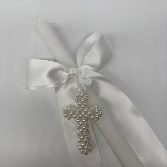 Pearl Cross and White Easter Palm Sunday Candle Lambatha Orthodox Easter Lambatha