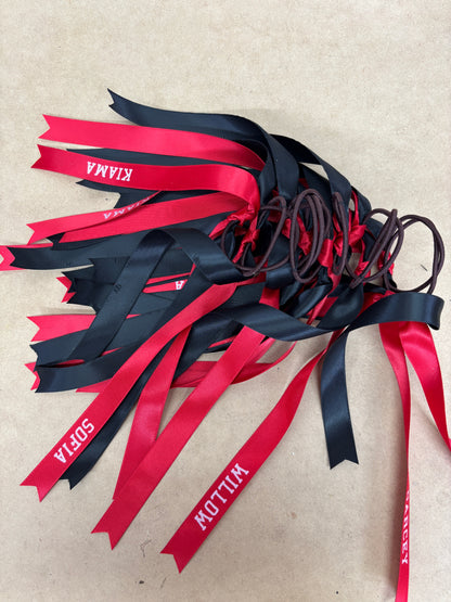 TEAM HAIR RIBBONS 2 COLOURS 15MM HORIZONTAL COLLEGE FONT