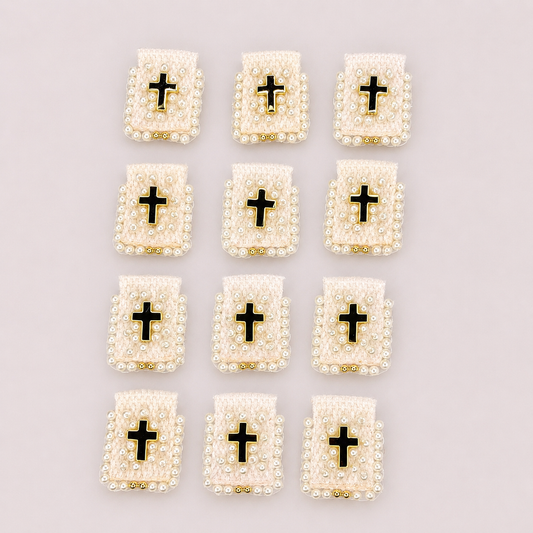 WHITE GOLD PEARL CROSS CHARM PENDANT