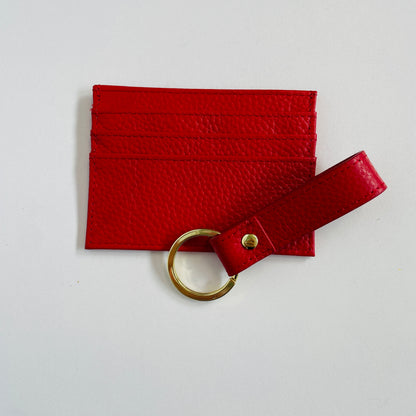 EMBOSSED PEBBLE LEATHER CARD HOLDER & KEY CHAIN SET