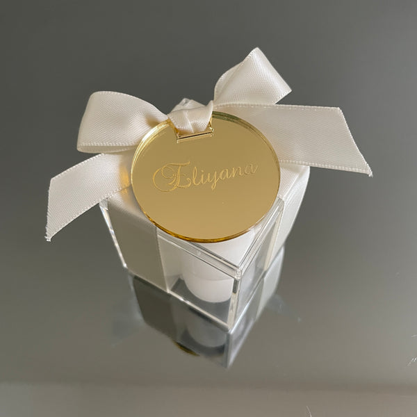 WHITE MINI BUBBLE CANDLE WITH TAG FAVORS