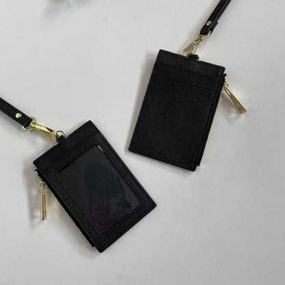 EMBOSSED SAFFIANO CARD HOLDER LANYARD