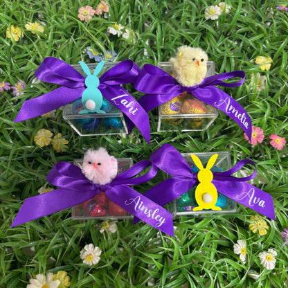 Easter Egg Container with Personalised Bow and Chicken or Bunny ( Eggs Not Included )
