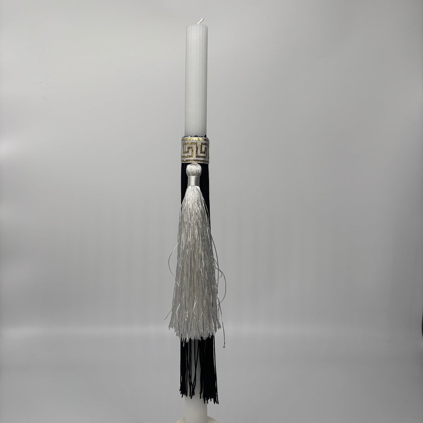 Greek Key with White Tassel & Black Fringe Easter Palm Sunday Candle Lambatha Orthodox Easter