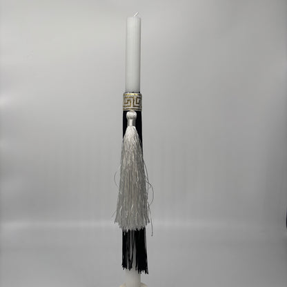 Greek Key with White Tassel & Black Fringe Easter Palm Sunday Candle Lambatha Orthodox Easter