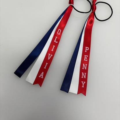 TEAM HAIR RIBBONS 3 COLOURS 15MM VERTICAL COLLEGE FONT