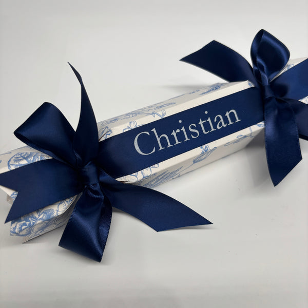 PERSONALISED CHRISTMAS CRACKERS BLUE & WHITE VINTAGE