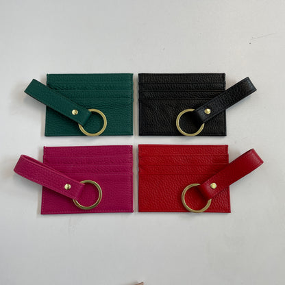 EMBOSSED PEBBLE LEATHER CARD HOLDER & KEY CHAIN SET