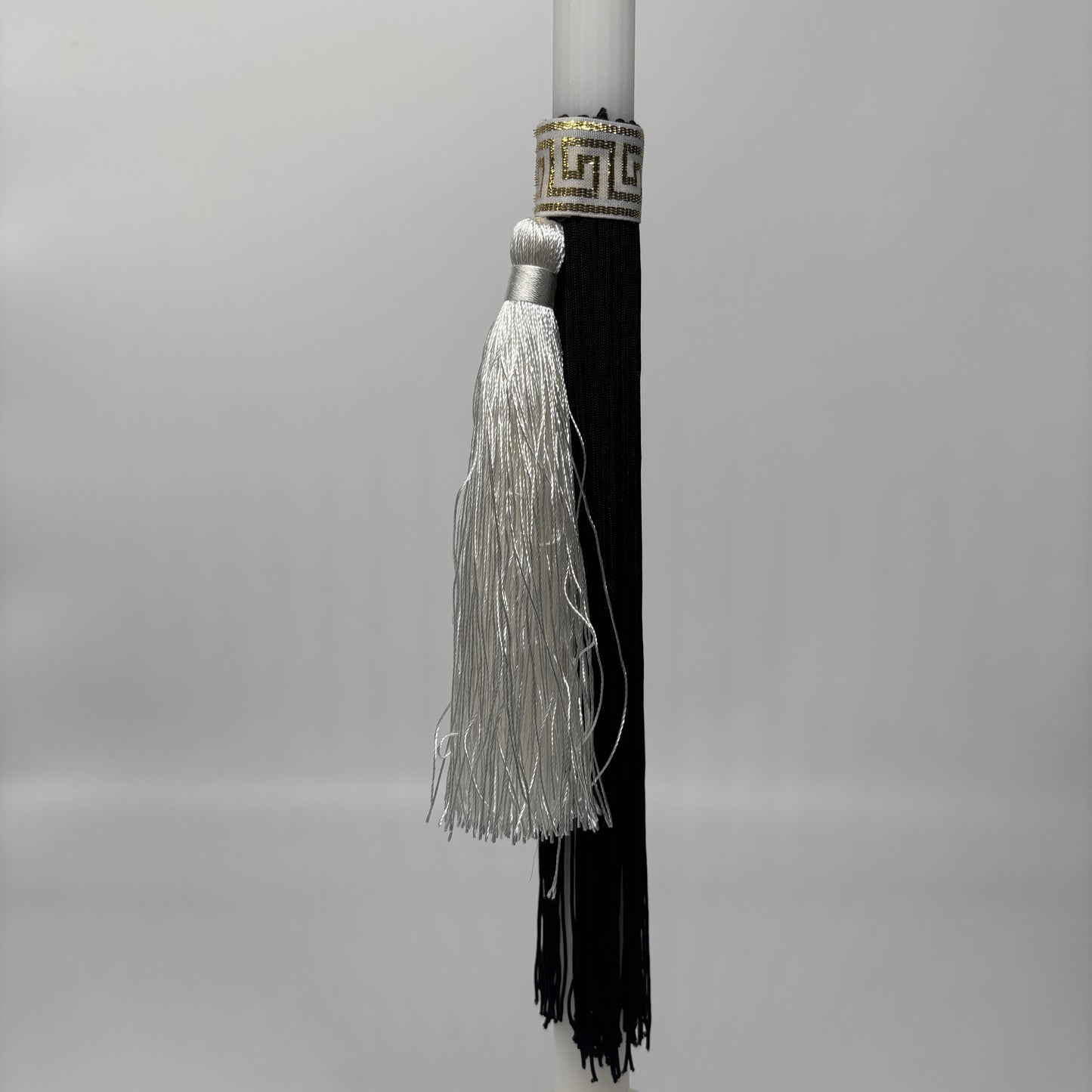 Greek Key with White Tassel & Black Fringe Easter Palm Sunday Candle Lambatha Orthodox Easter