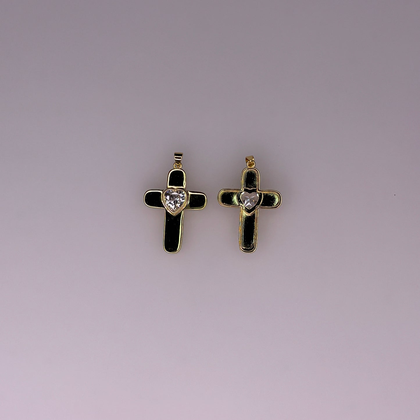 GOLD CROSS CHARM PENDANT WITH CRYSTAL HEART