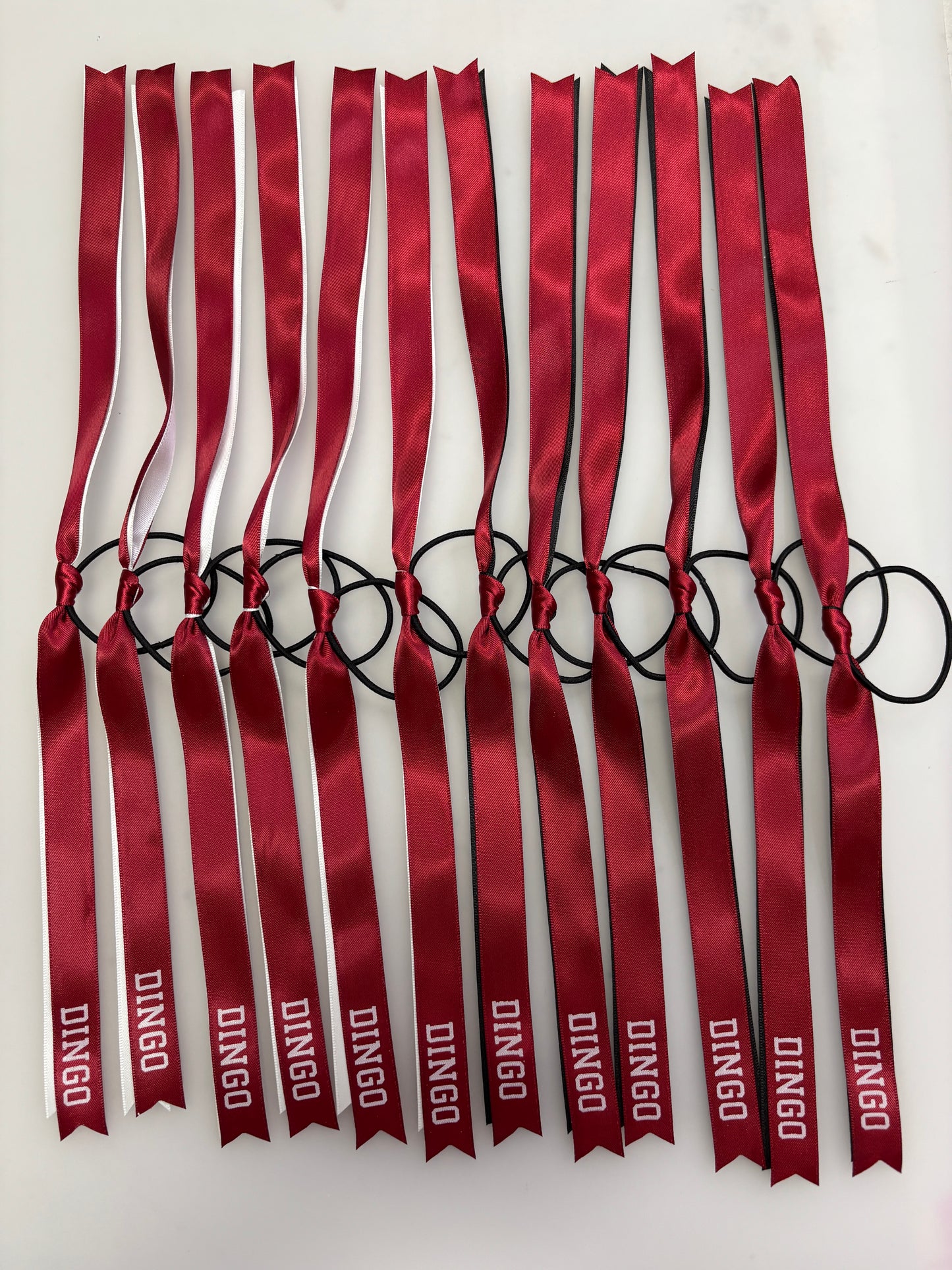 TEAM HAIR RIBBONS 2 COLOURS 15MM HORIZONTAL COLLEGE FONT