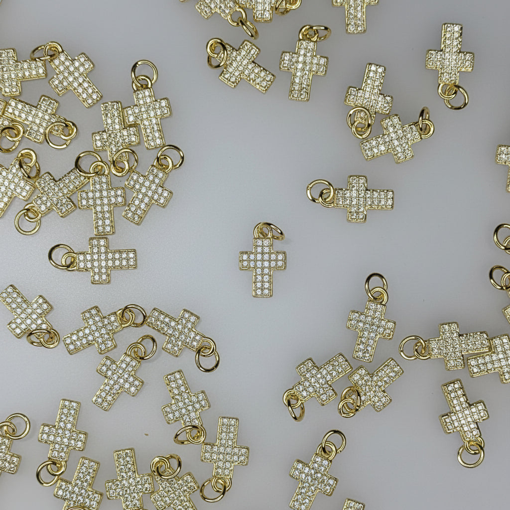 GOLD CRYSTAL CROSS CHARM PENDANT