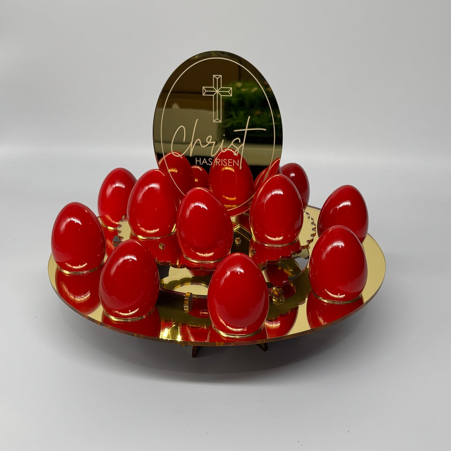 Easter Egg Stand  2 Layer Christ Has Risen