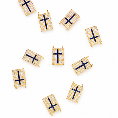 NAVY CRYSTAL CROSS FLAT CHARM PENDANT
