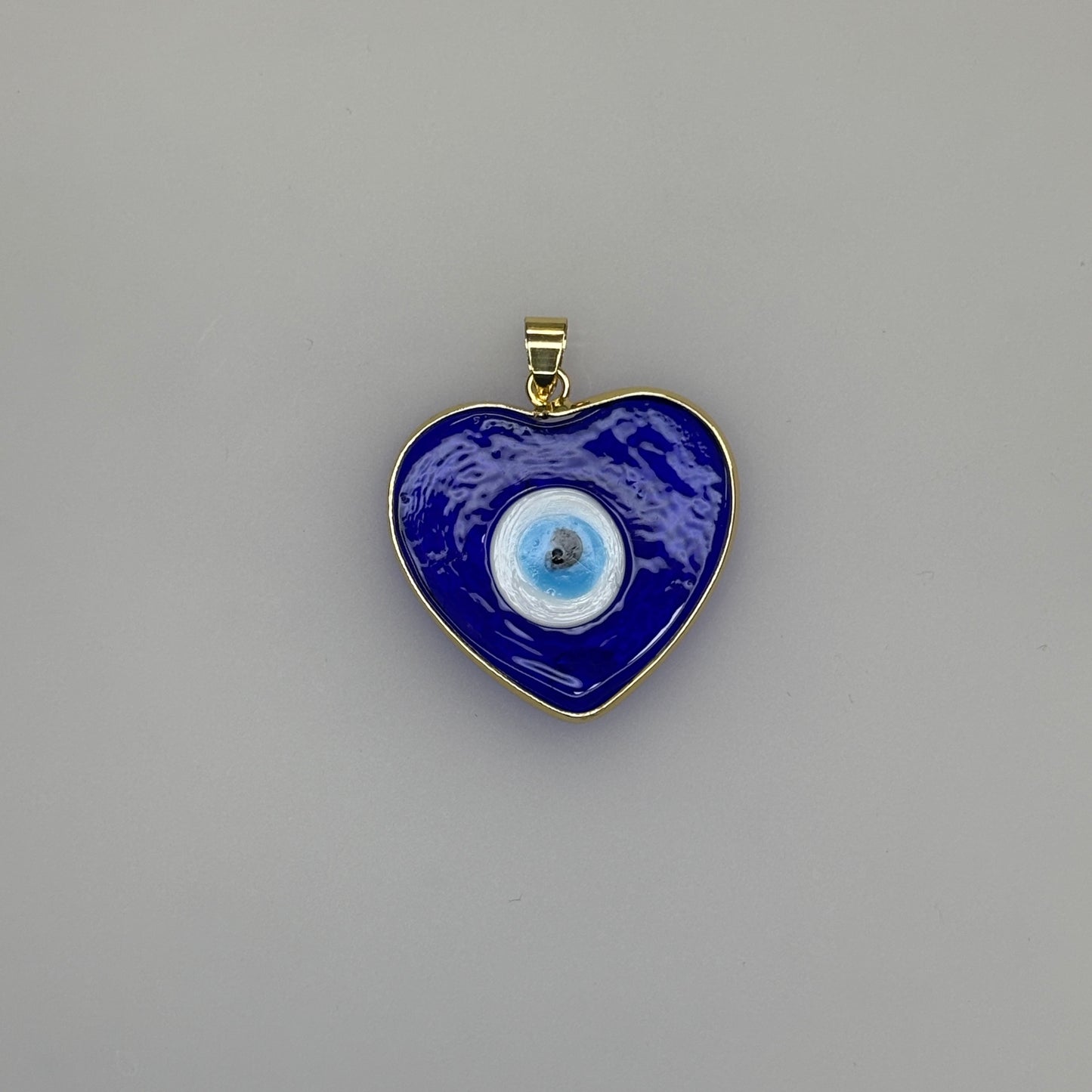 GLASS GOLD TRIM EVIL RYE HEART NAVY CHARM PENDANT