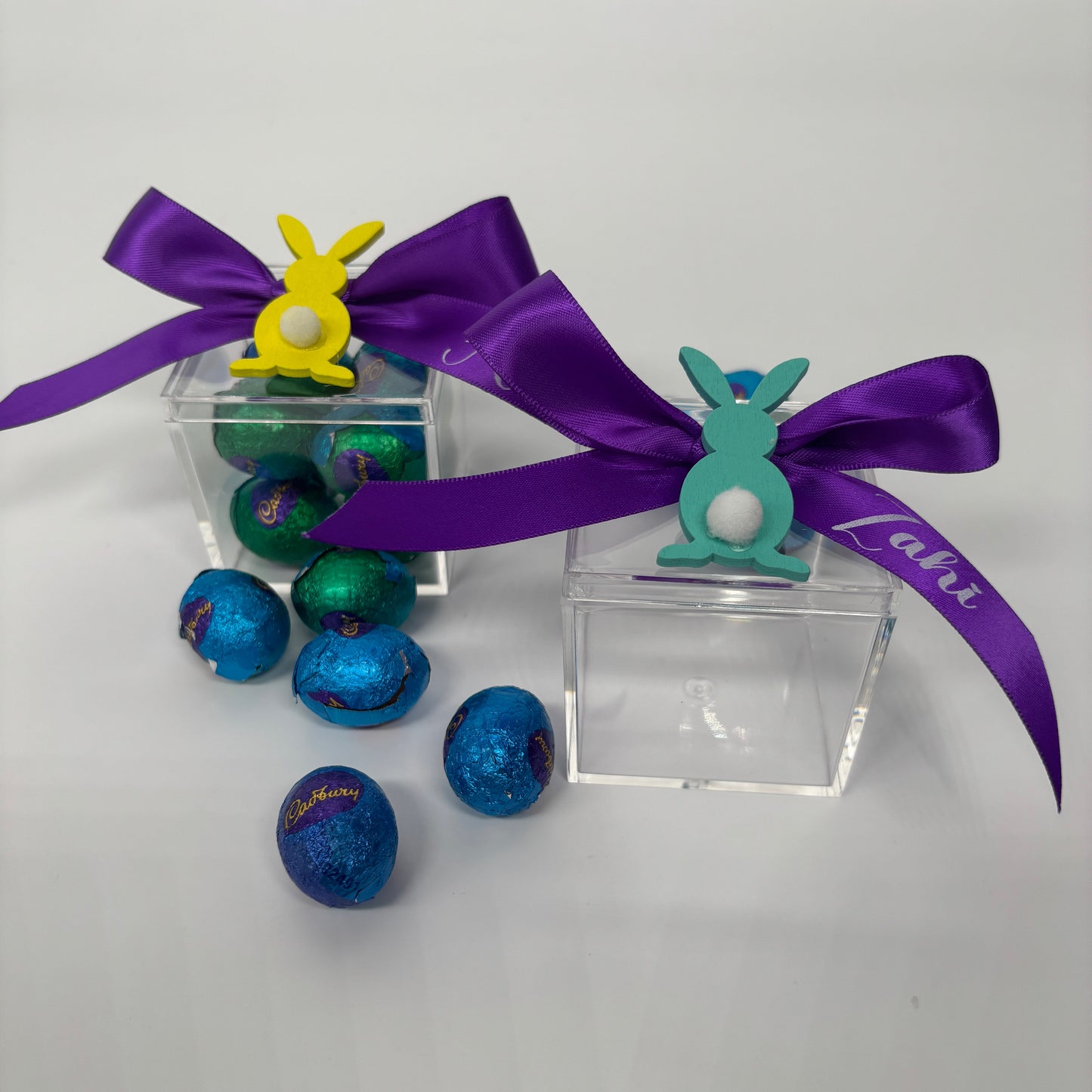 Easter Egg Container with Personalised Bow and Chicken or Bunny ( Eggs Not Included )