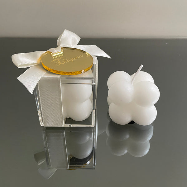 WHITE MINI BUBBLE CANDLE WITH TAG FAVORS