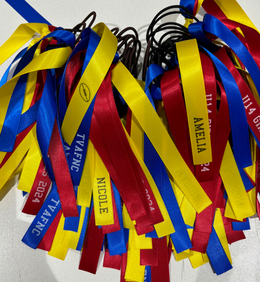 TEAM HAIR RIBBONS 3 COLOURS 15MM COLLEGE FONT