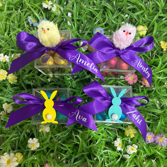 Easter Egg Container with Personalised Bow and Chicken or Bunny ( Eggs Not Included )