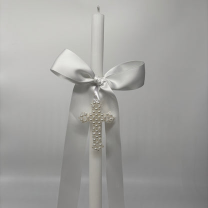Pearl Cross and White Easter Palm Sunday Candle Lambatha Orthodox Easter Lambatha