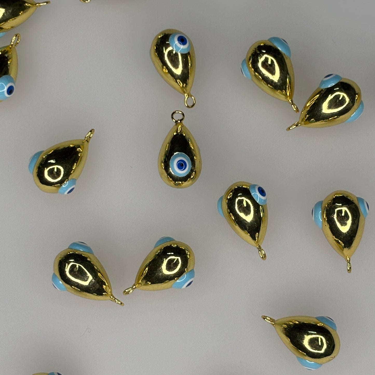DROP GOLD BLUE EVIL EYE CHARM PENDANT