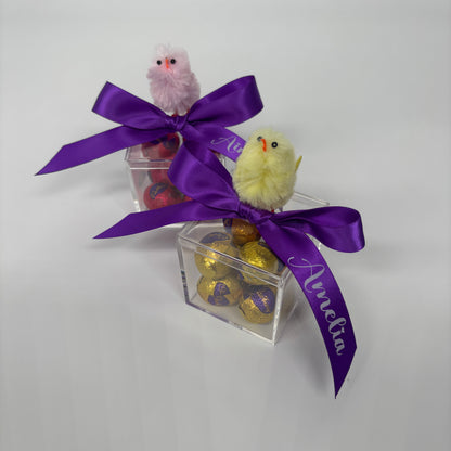 Easter Egg Container with Personalised Bow and Chicken or Bunny ( Eggs Not Included )