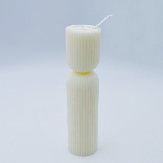 19cm HOURGLASS RIBBED PILLAR CANDLE