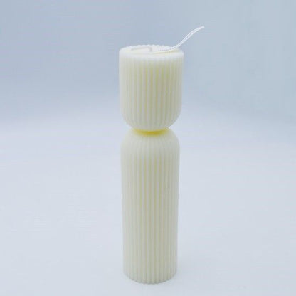 19cm HOURGLASS RIBBED PILLAR CANDLE